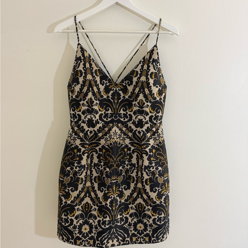 Free People Size 6 Black and Gold Mini Dress
